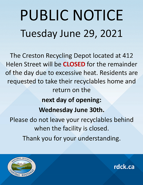 Creston Recycling Depot (412 Helen Street) - Early Closure on June 29 ...